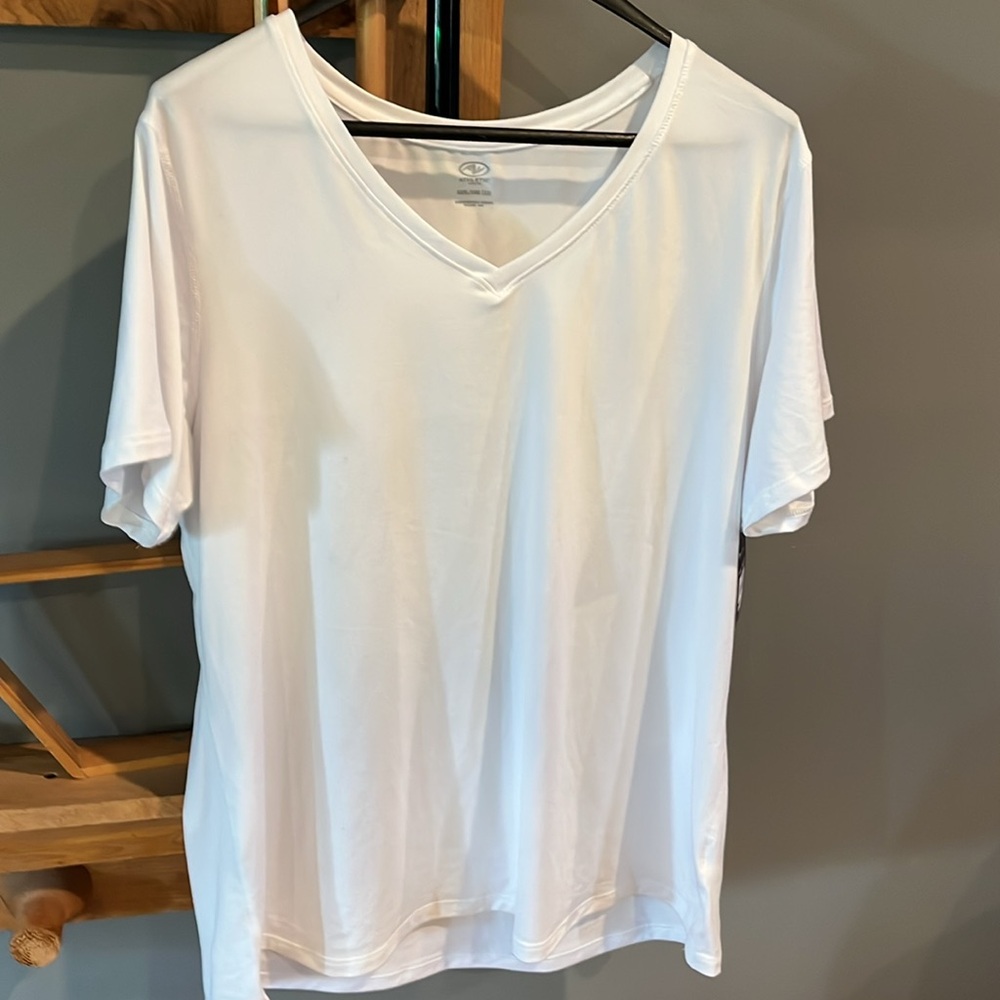 Athletic Works WHITE T SHIRT Womens Size 22 XXXL 3XL Short Sleeve V-neck AW OPP